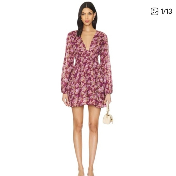 NWT Free People Keep You Mini Dress in Berry Combo Floral - Picture 4 of 9